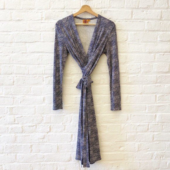 Tory Burch || Vanessa Silk Wrap Dress Navy Medium - Picture 1 of 5